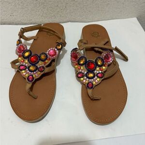 Yellow Box Grapefruit Embellished T-Strap Sandals Size 9